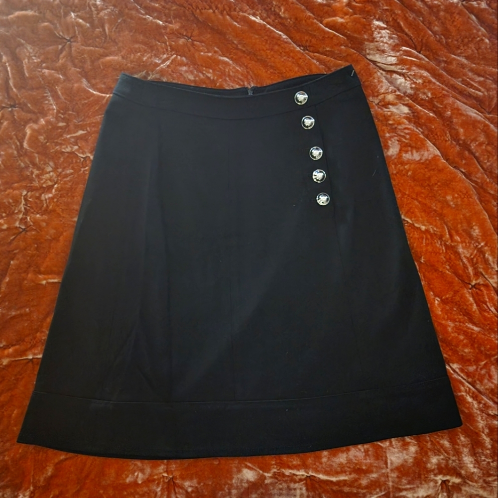 White House Black Market Black A-Line Skirt with Decorative Buttons